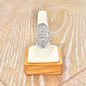 Vintage Filigree Statement Ring Silver Tone Size 9 Large Cocktail Ring Ornate